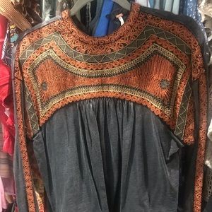 Free People: orange embroidered long sleeve top